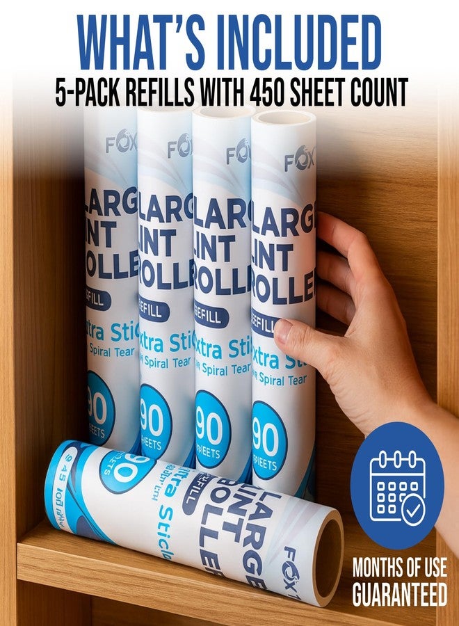 Fox Trot Lint Roller Refills – 9.45 Inch Wide – Lint Rollers for Pet Hair Extra Sticky Refills – Ideal for Furniture, Clothes, Bedding - 5 Pack 450 Sheets - Image 2